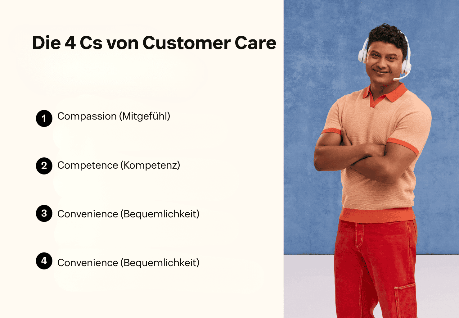 Ein Quadrantenraster mit den 4 Cs von Customer Care.
