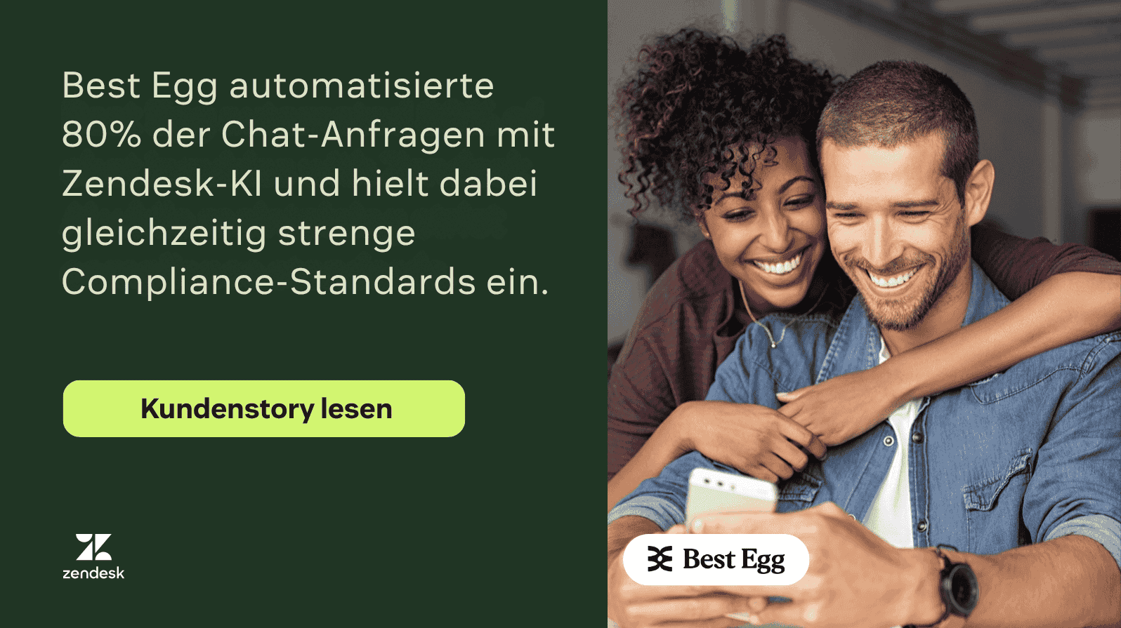 Grafik, die zeigt, dass Best Egg 80 % der Chat-Anfragen mit Zendesk KI automatisiert hat.