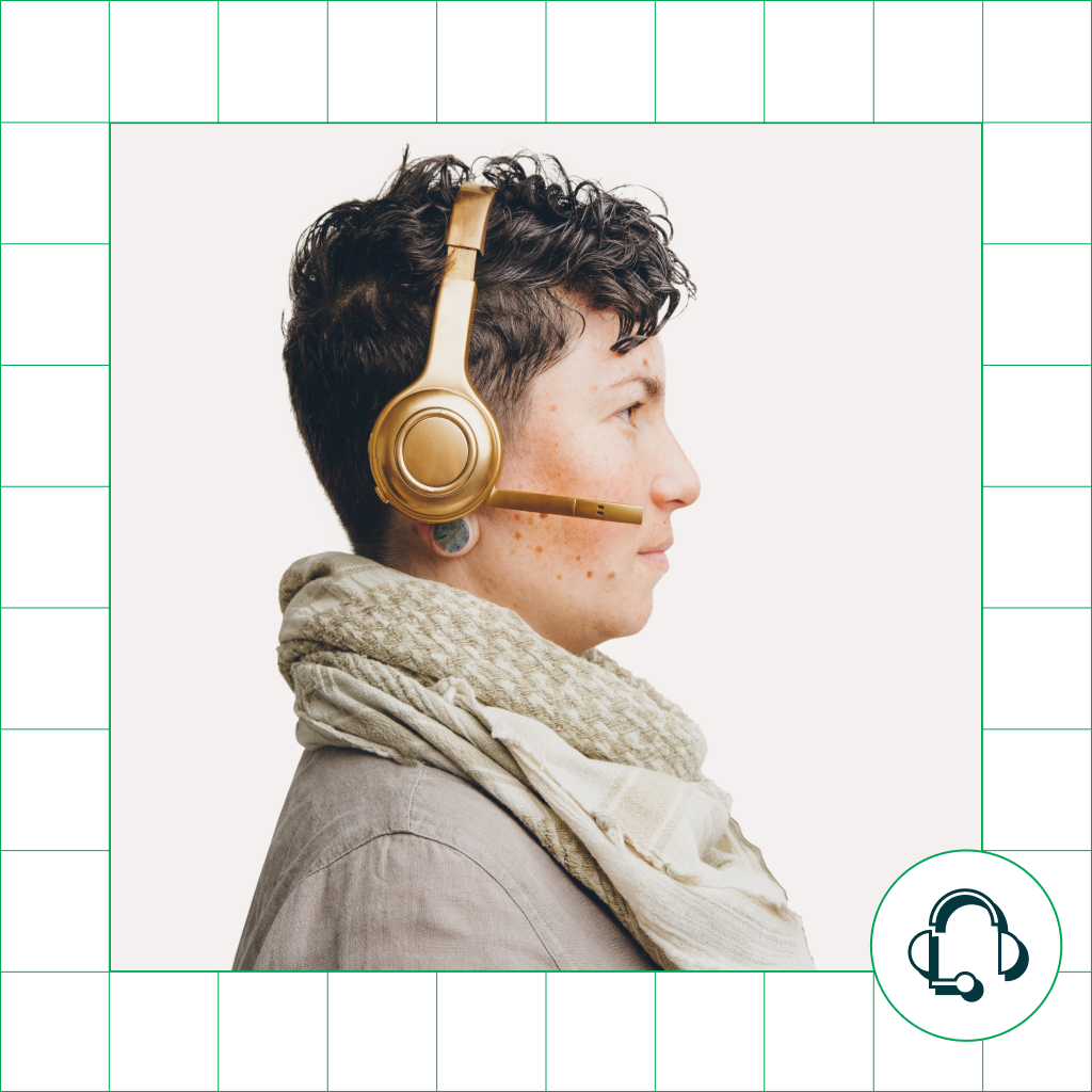 person in profile view with headset on