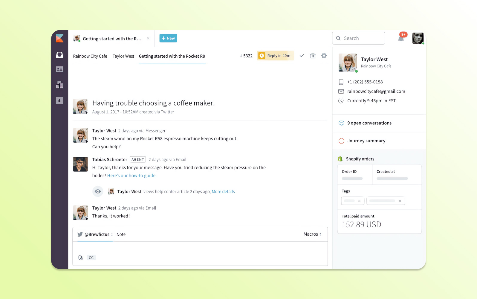 Screenshot der Kayako Helpdesk-Ticketing-Software mit Multichannel-Support und benutzerfreundlicher Ticket-Oberfläche.