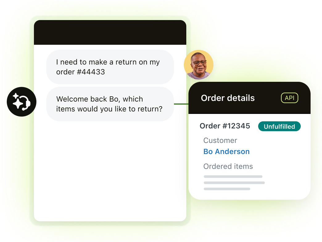 AI agent powering conversational commerce via API integration.