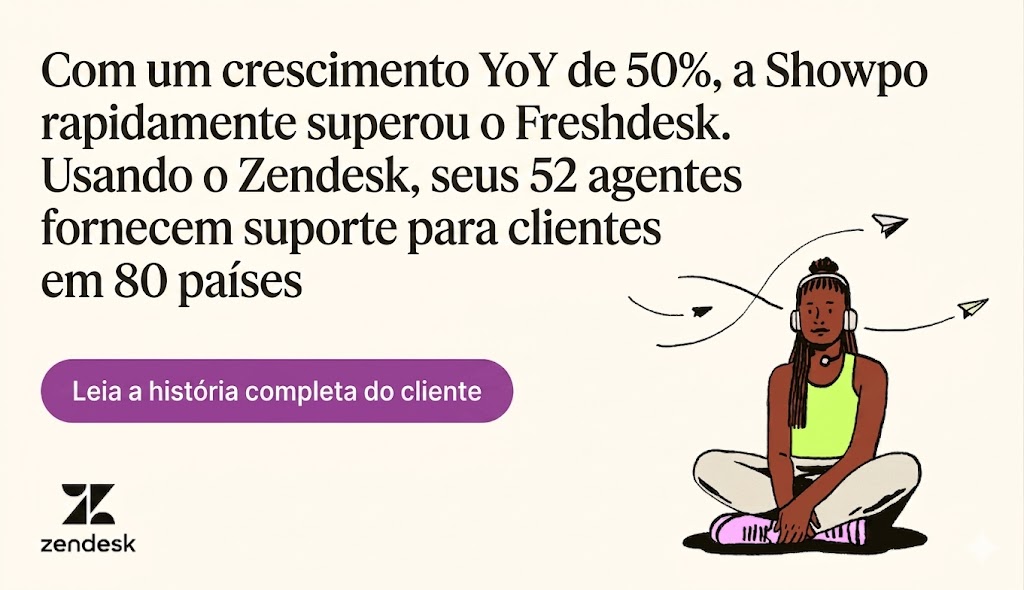 A woman wearing a headset sits cross-legged while hearing about how Zendesk helped Showpo reach 50 percent year-over-year growth.