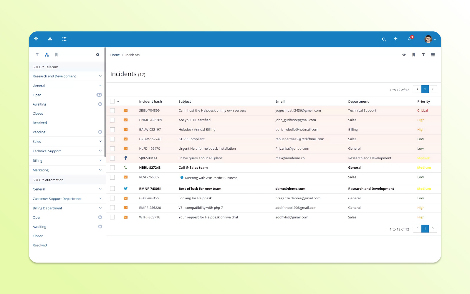 Screenshot der Vision Helpdesk Ticket-Software mit mehreren Ticket-Ansichten und detaillierter Interaktionshistorie.