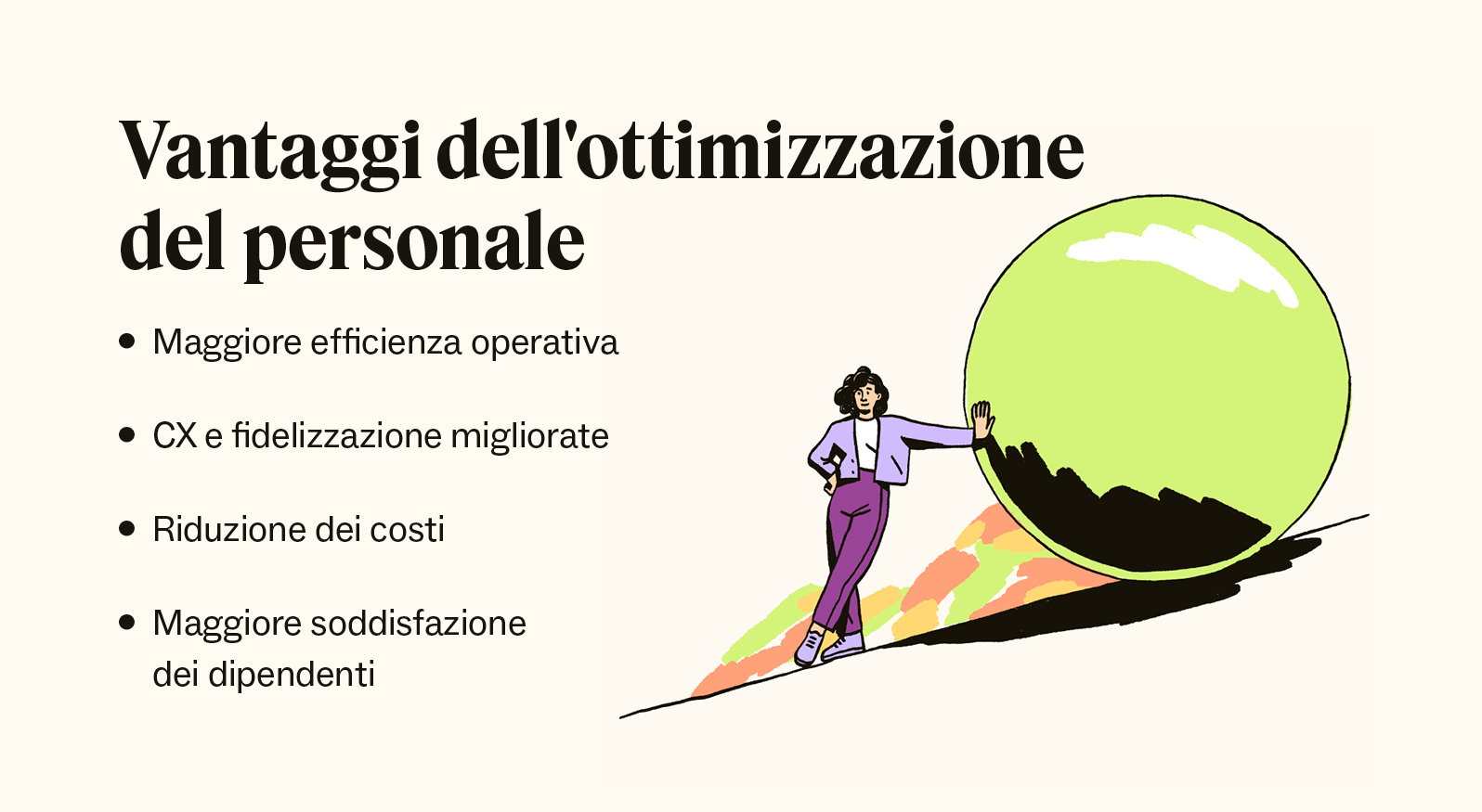 Un elenco puntato illustra i vantaggi dell’ottimizzazione del personale.