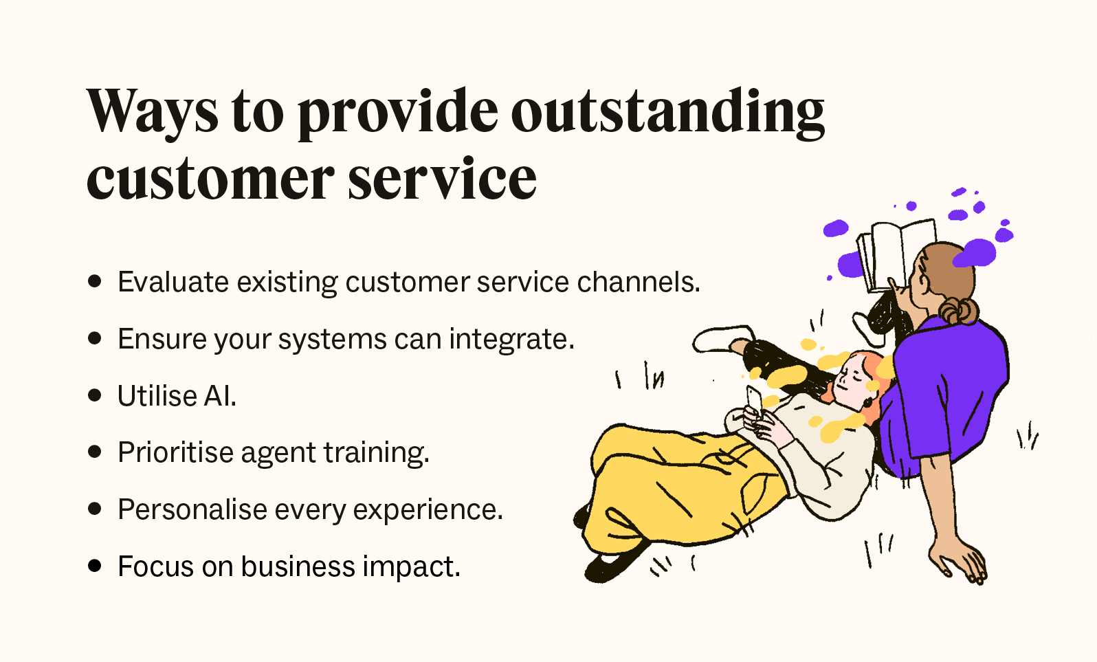 A bulleted list shows different ways you can provide outstanding customer service.