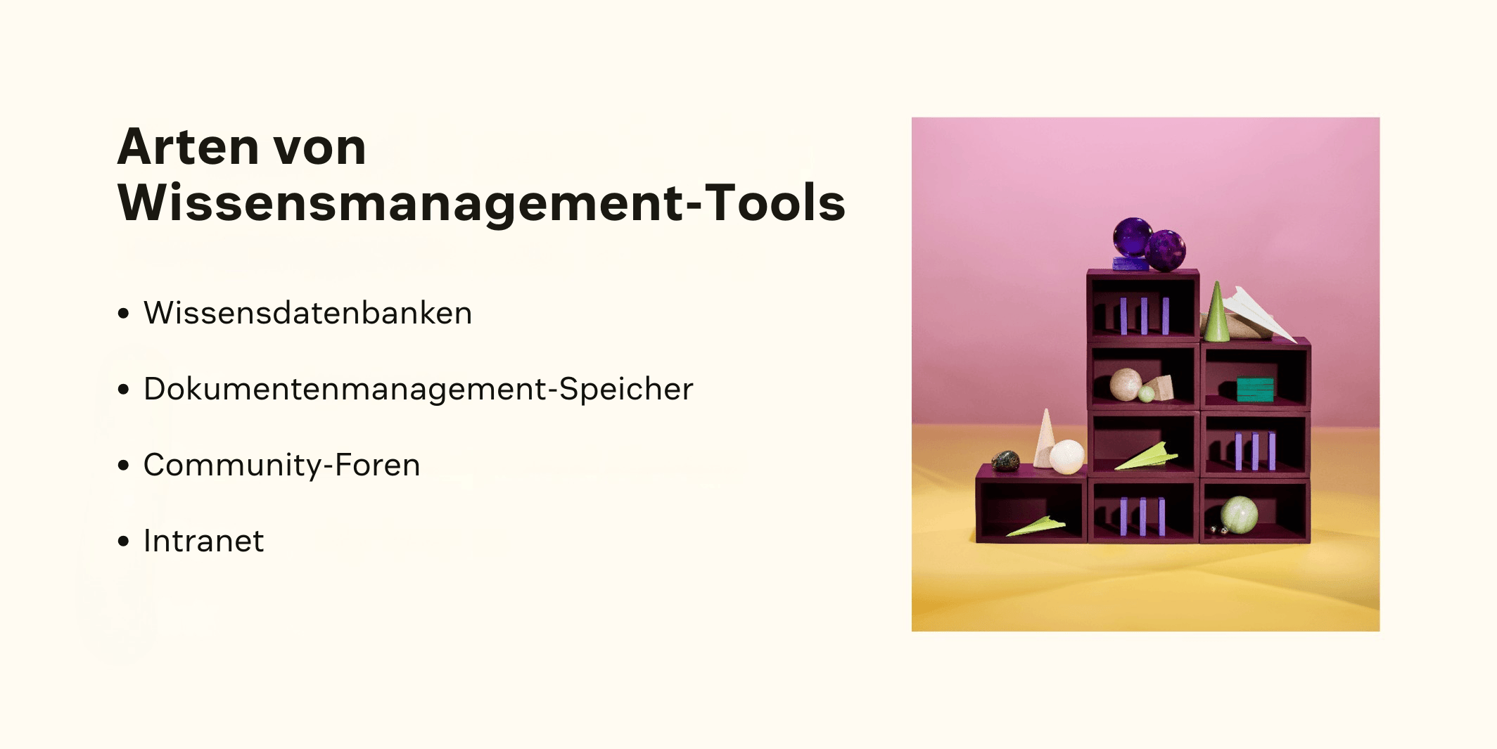 Zentrale Wissensmanagement-Tools wie Wissensdatenbanken und Dokumentenmanagement-Speicher.