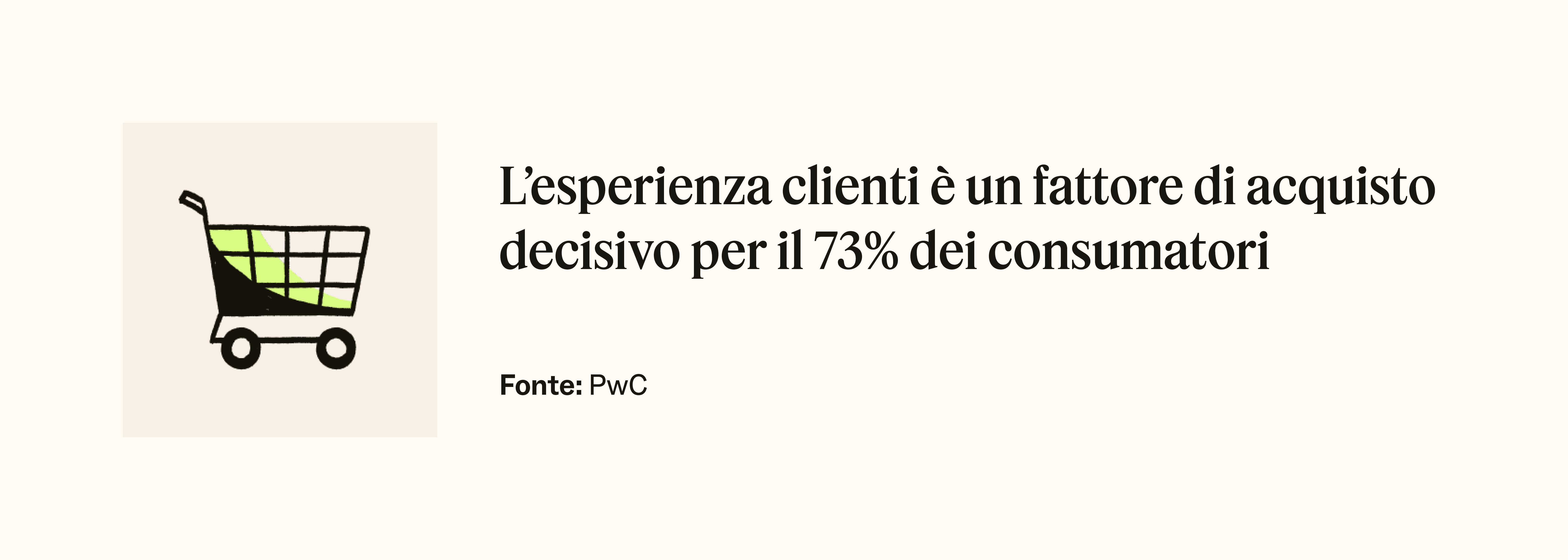 Icona del carrello degli acquisti accanto a una statistica dell'esperienza clienti.