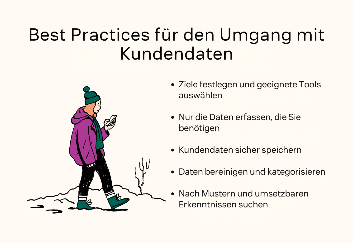 Zu den fünf Best Practices für den Einsatz von Kundendaten gehören Zieldefinition, Datenerfassung, sichere Speicherung, Kategorisierung sowie das Erkennen von Mustern und Erkenntnissen.