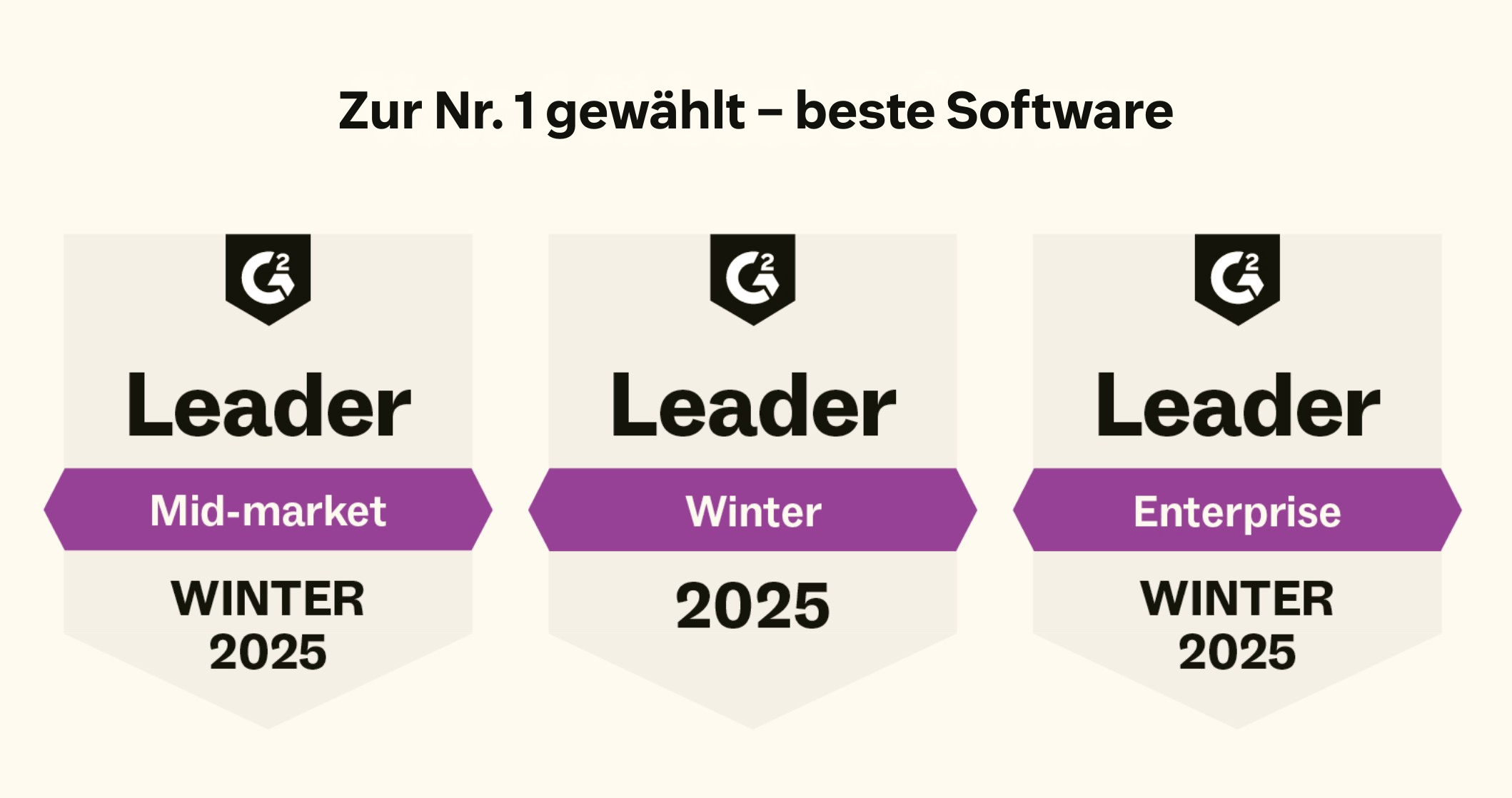 Symbole zeigen die Auszeichnungen, die Zendesk dafür erhalten hat, 2025 in drei Kategorien als beste Software gewählt worden zu sein.