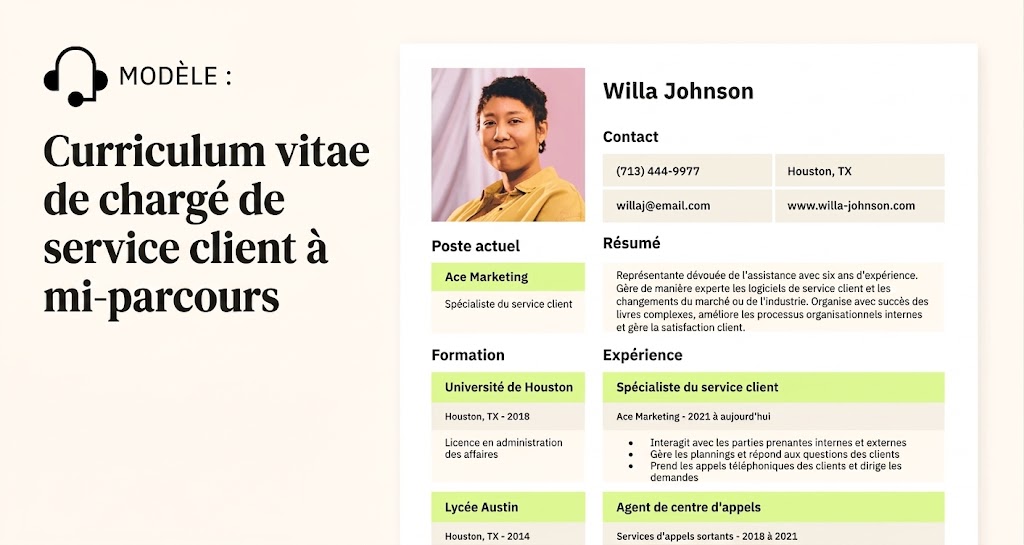 Un CV du service client présentant une expérience de connaissance des produits.