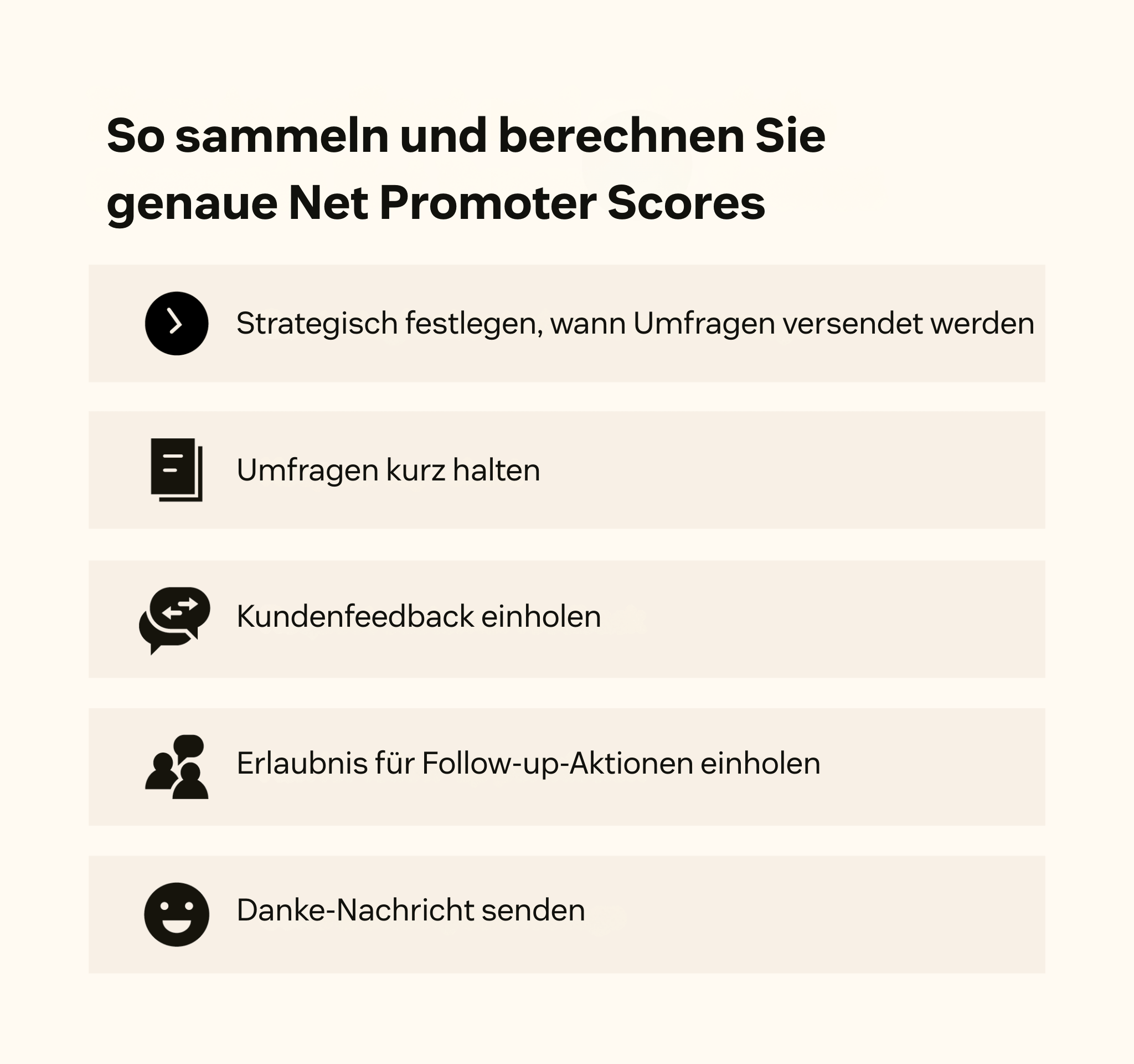Fünf NPS-Best-Practices, darunter kurze Umfragen und das Bitten um zusätzliches Feedback.