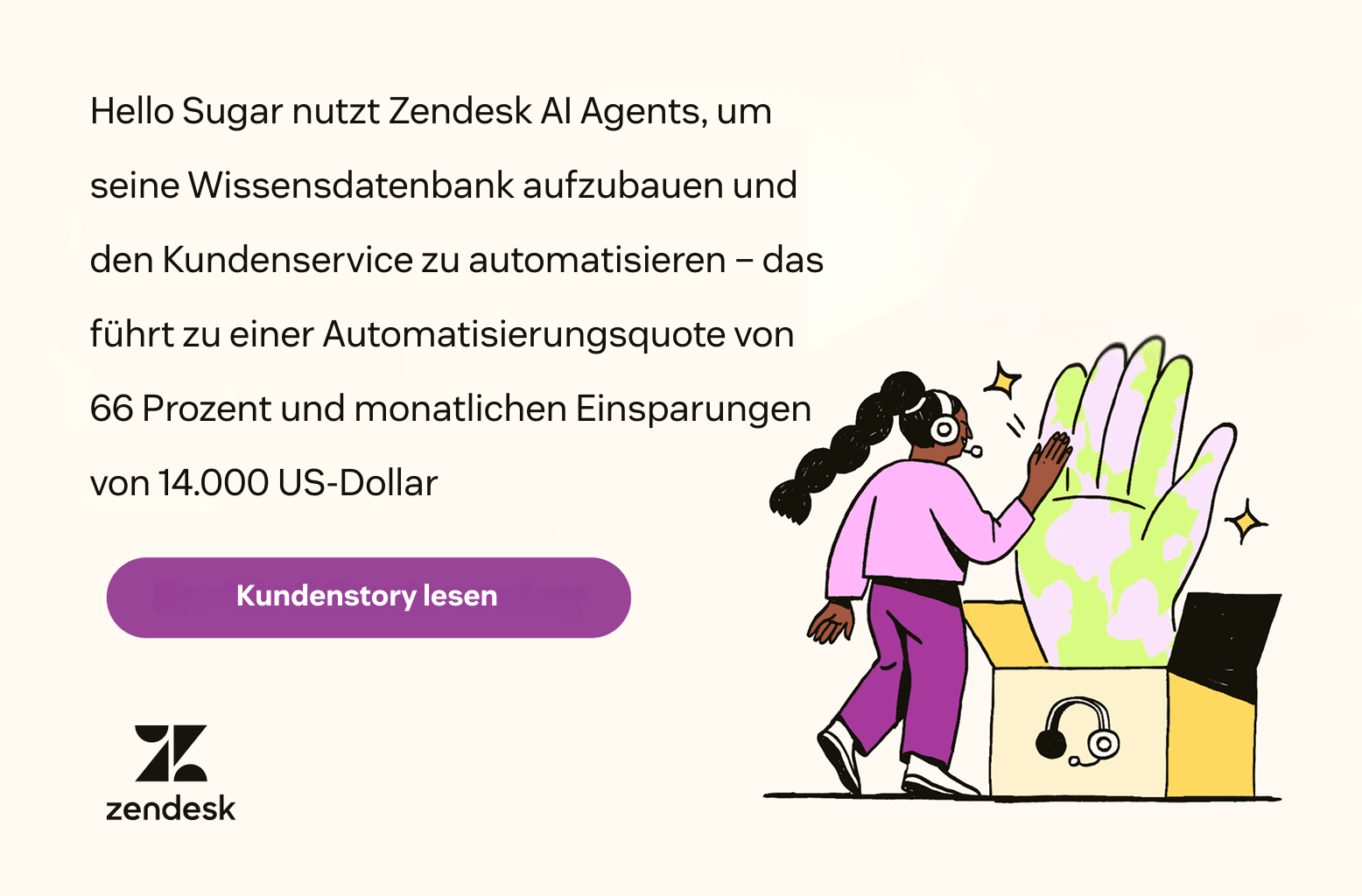 Hello Sugar nutzt Zendesk AI Agents, um seine Wissensdatenbank aufzubauen und seinen Kundenservice zu automatisieren.