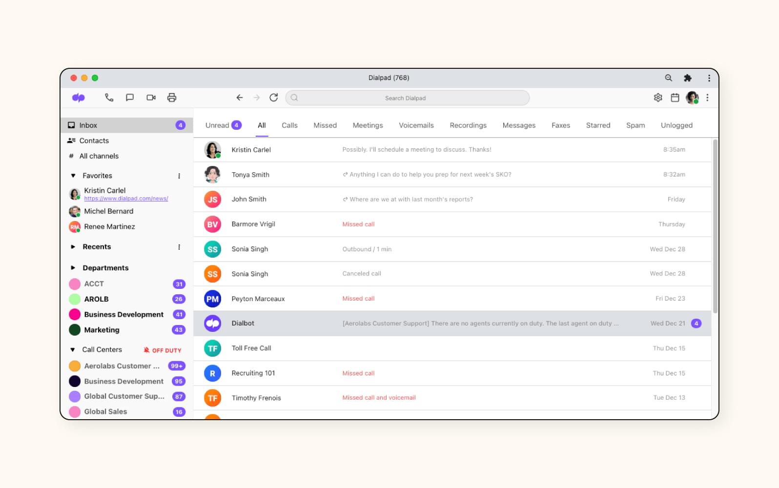 DialpadのAIコールセンターシステム画面
