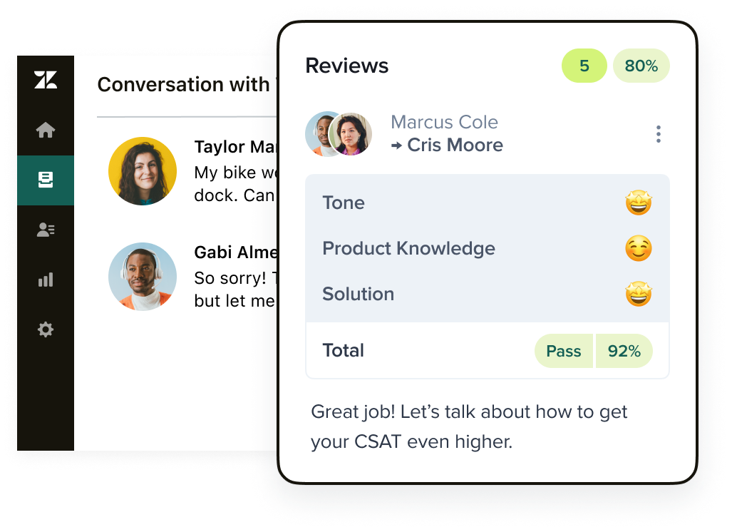 Zendesk QA reviewing an agent conversation