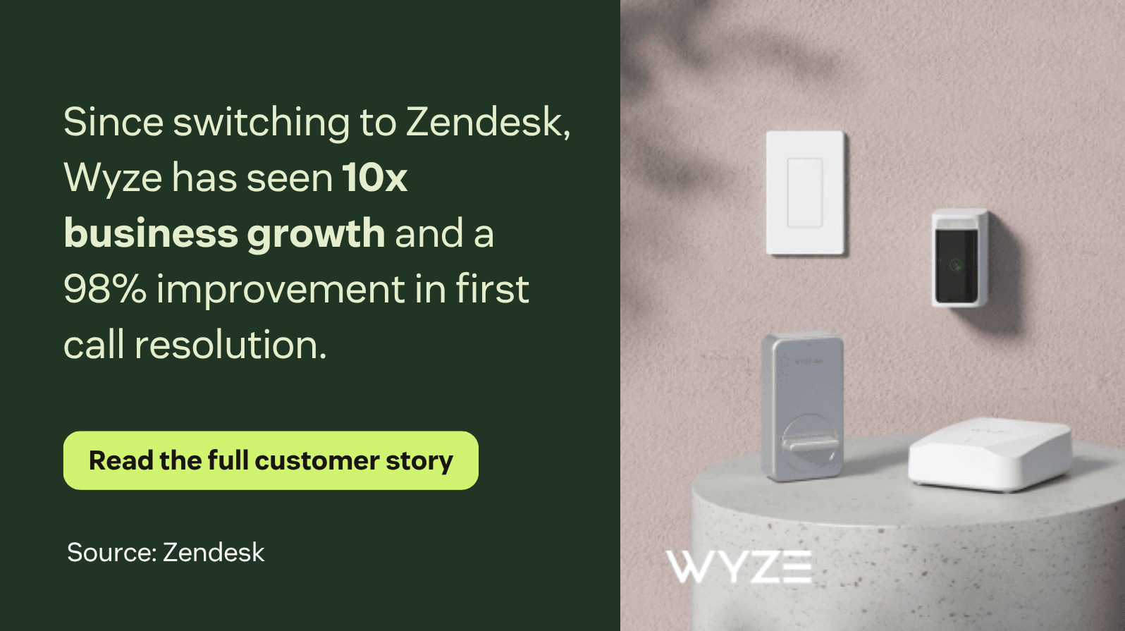 Since switching to Zendesk, Wyze has seen 10X business growth and a 98% improvement in first call resolution.