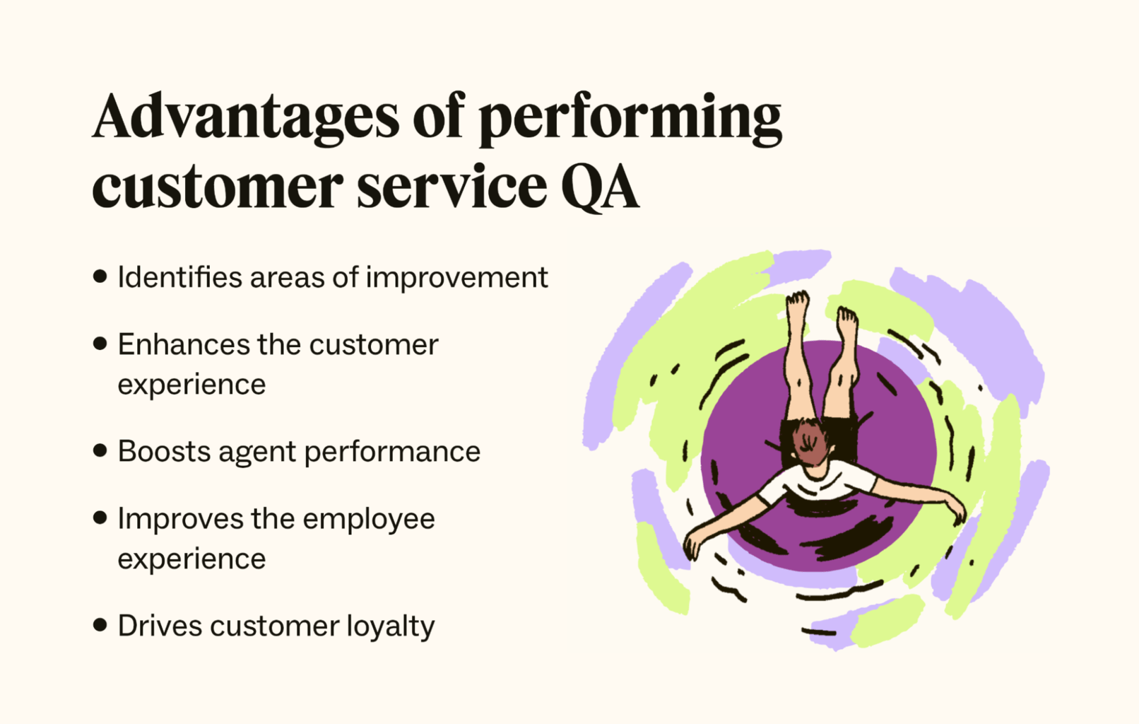 A bulleted list details the benefits of customer service QA.