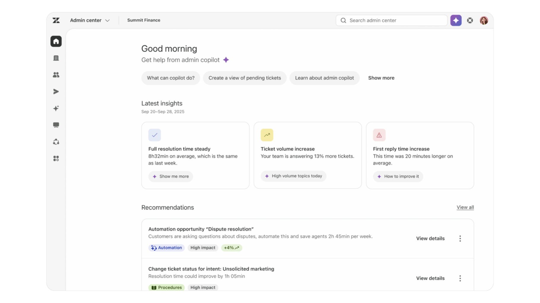 Screenshot of Admin Copilot’s configuration feature.