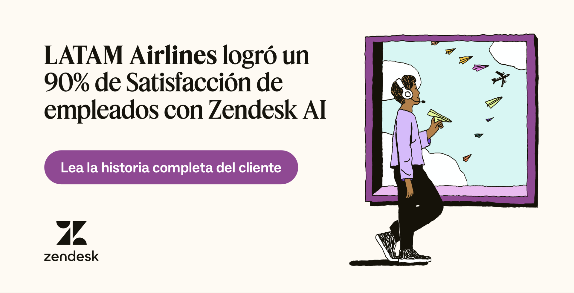 LATAM Airlines logró un 90 por ciento de Satisfacción de empleados con Zendesk AI.