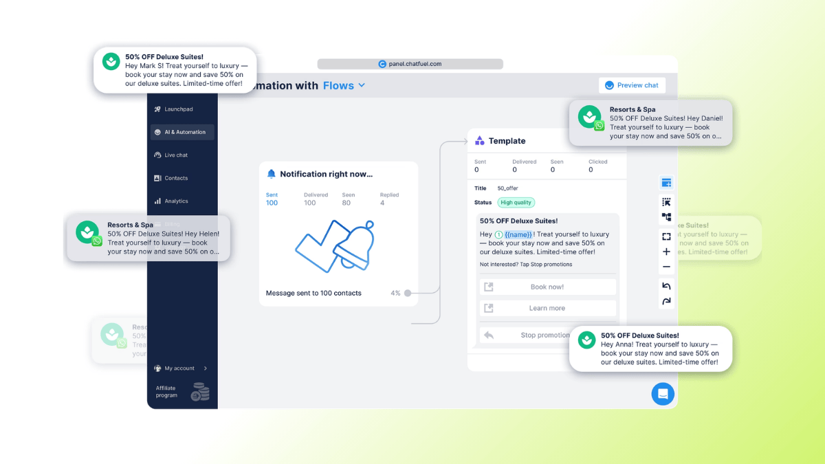 Screenshot of Chatfuel’s automation dashboard.