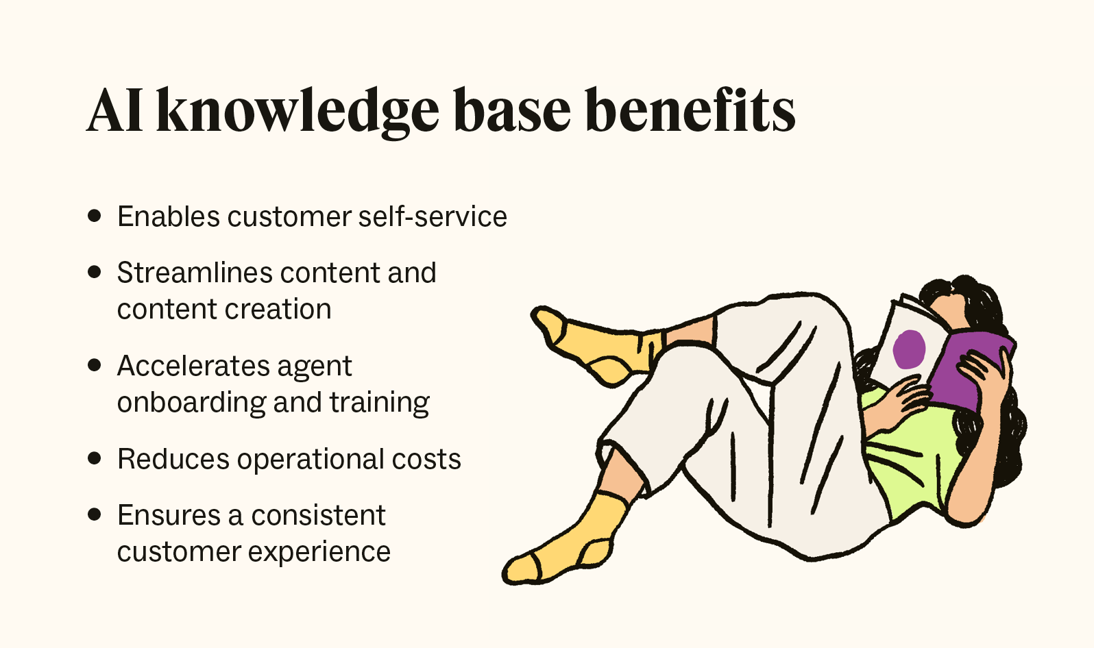 A bulleted list highlights the benefits of AI-powered knowledge base software.