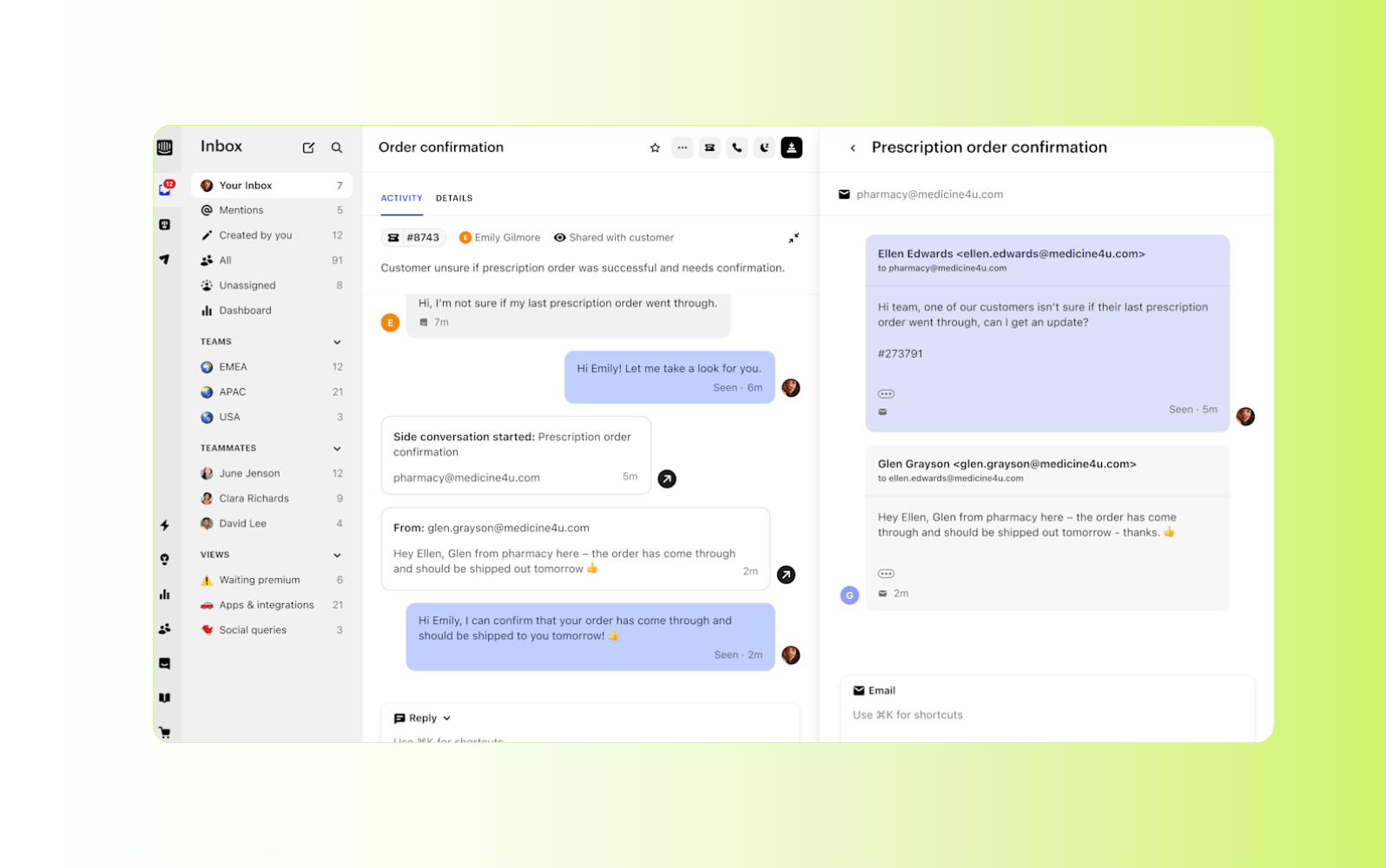 Screenshot of the Intercom AI service desk platform.