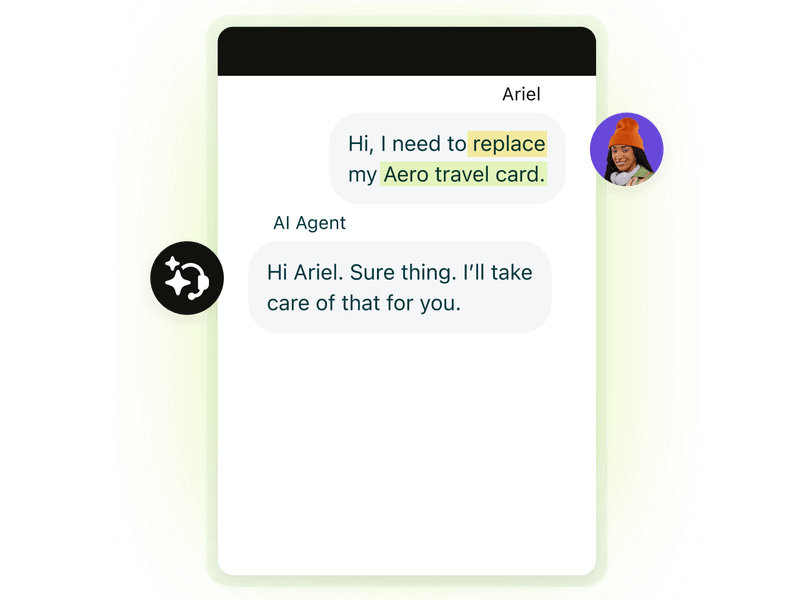 Zendesk AI agent resolving a customer request in a messaging conversation.