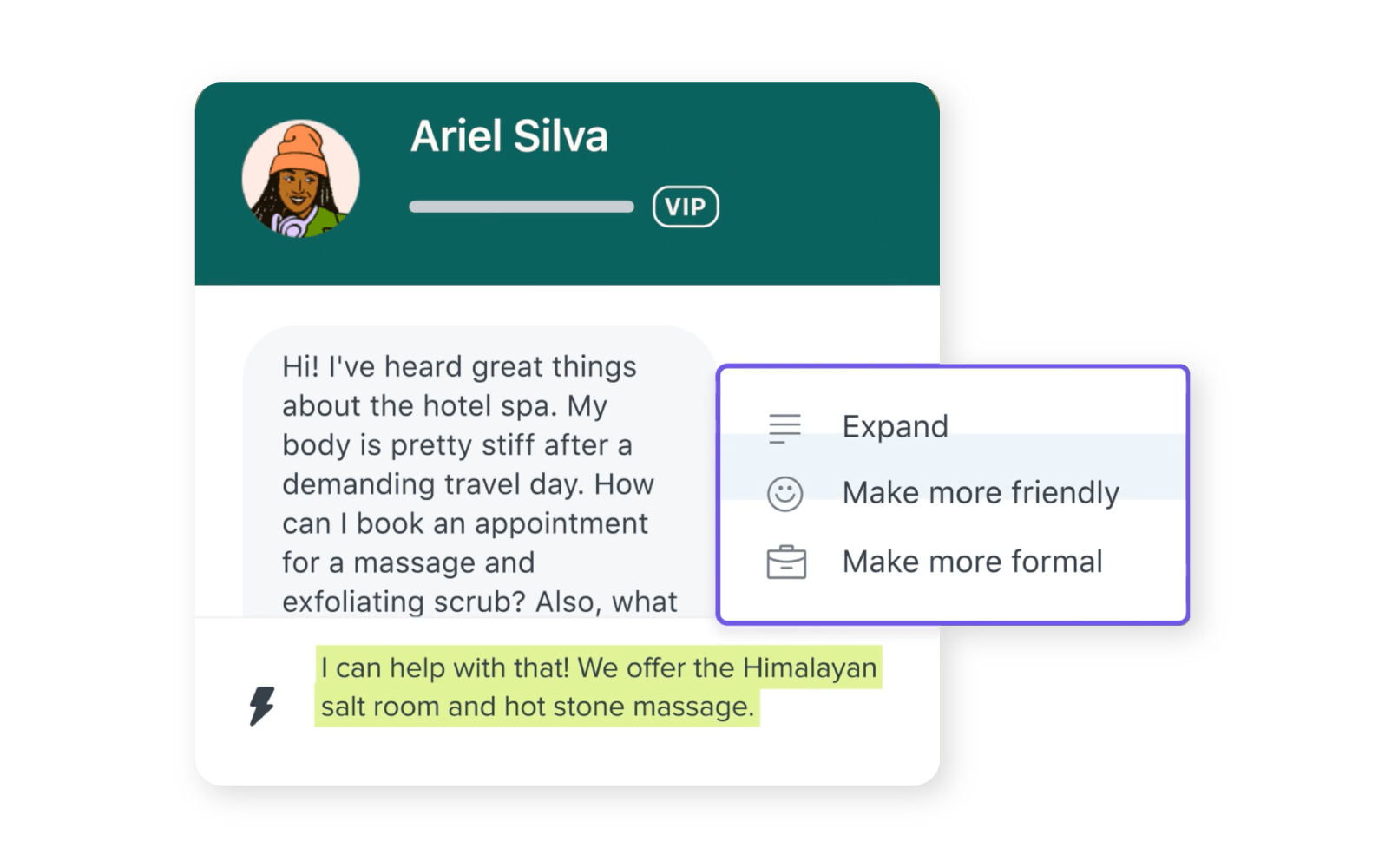 A view of generative AI-powered responses using Zendesk.