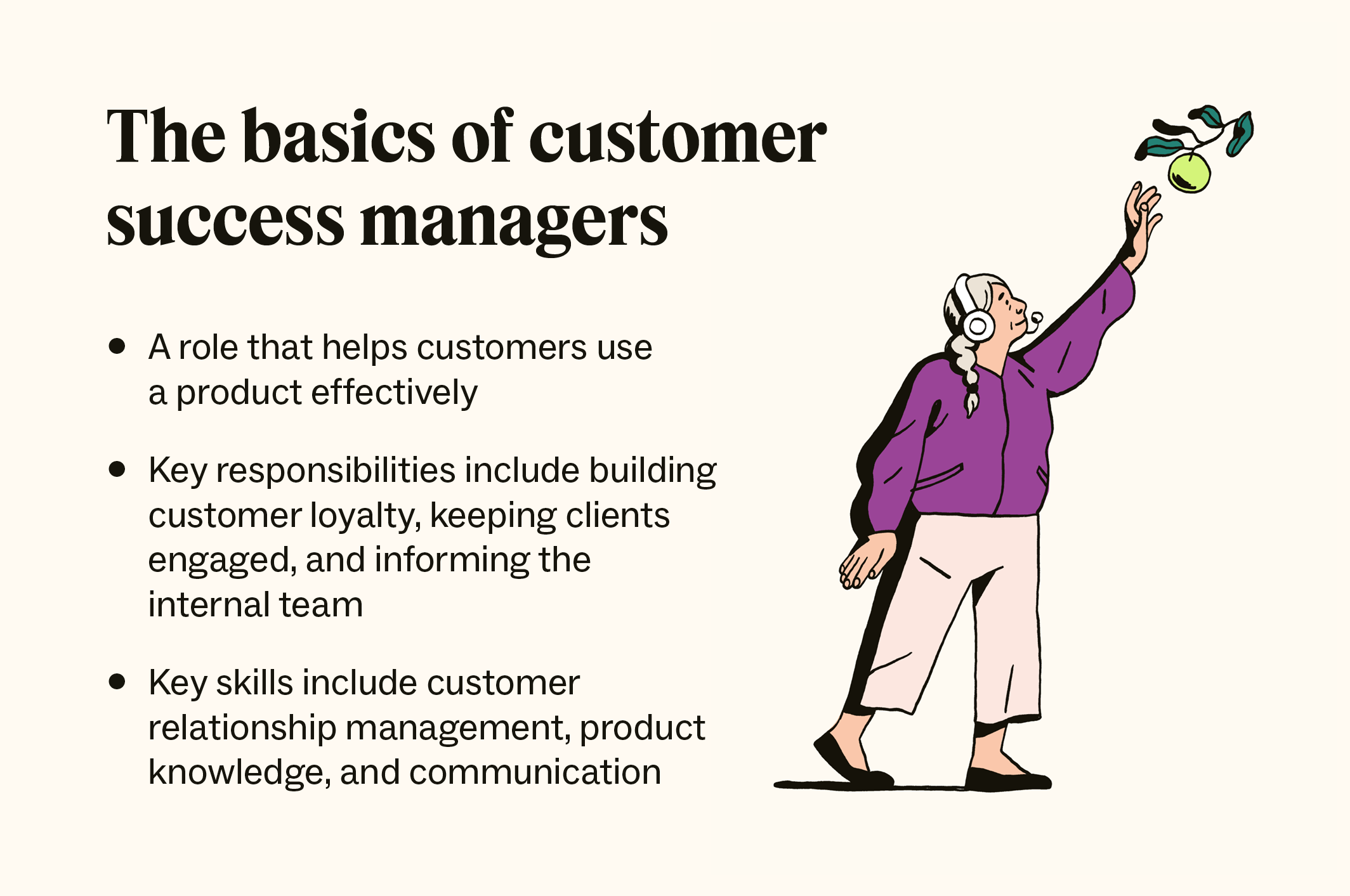 A bulleted list details some key information about customer success managers