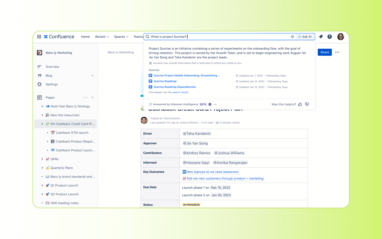 Screenshot of the Confluence AI knowledge management tool.
