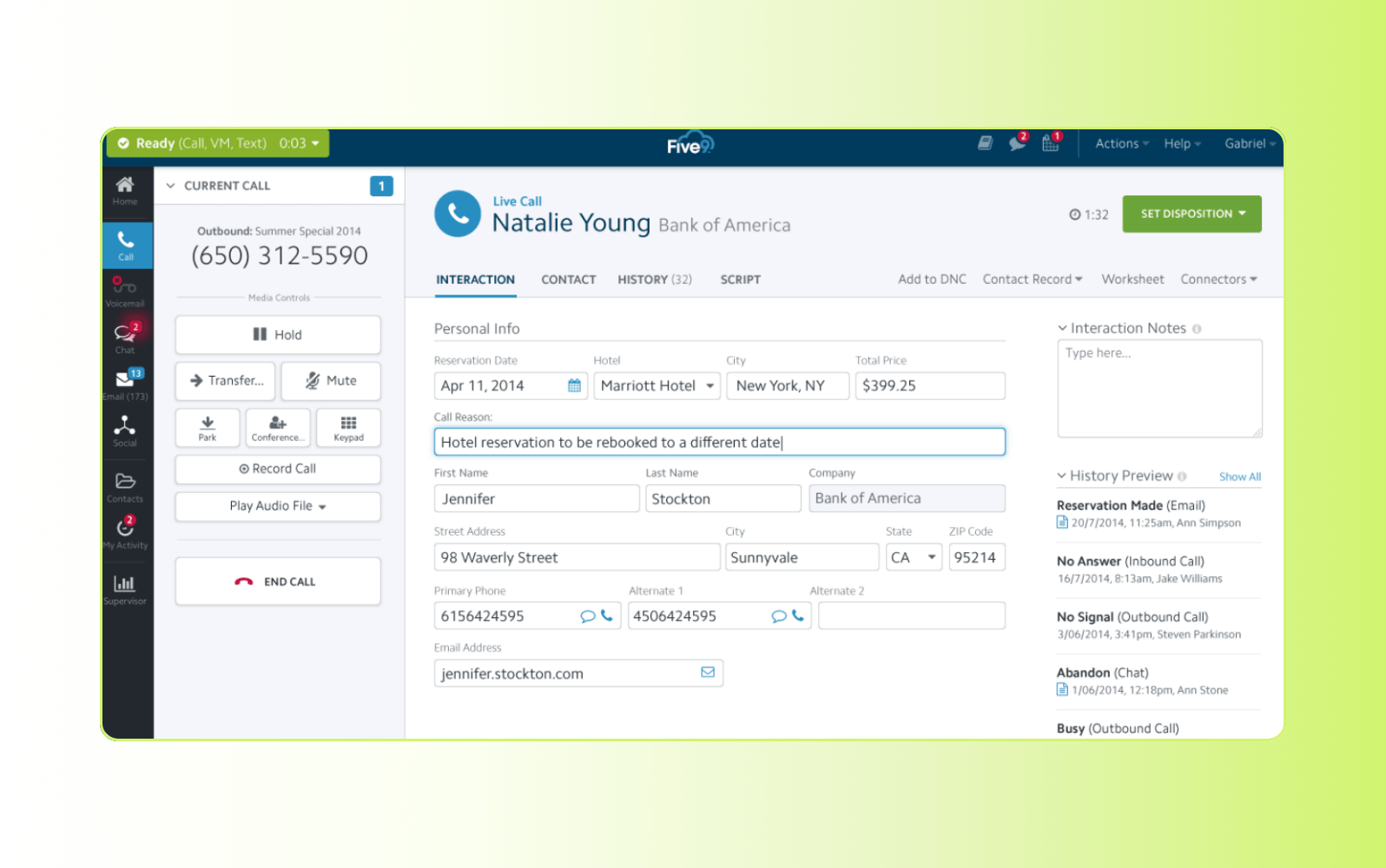 Five9 call routing solution for customer support.