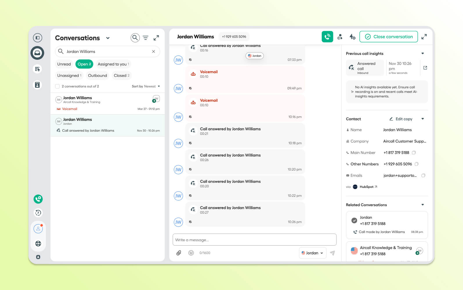 A product image of Aircall contact center software.