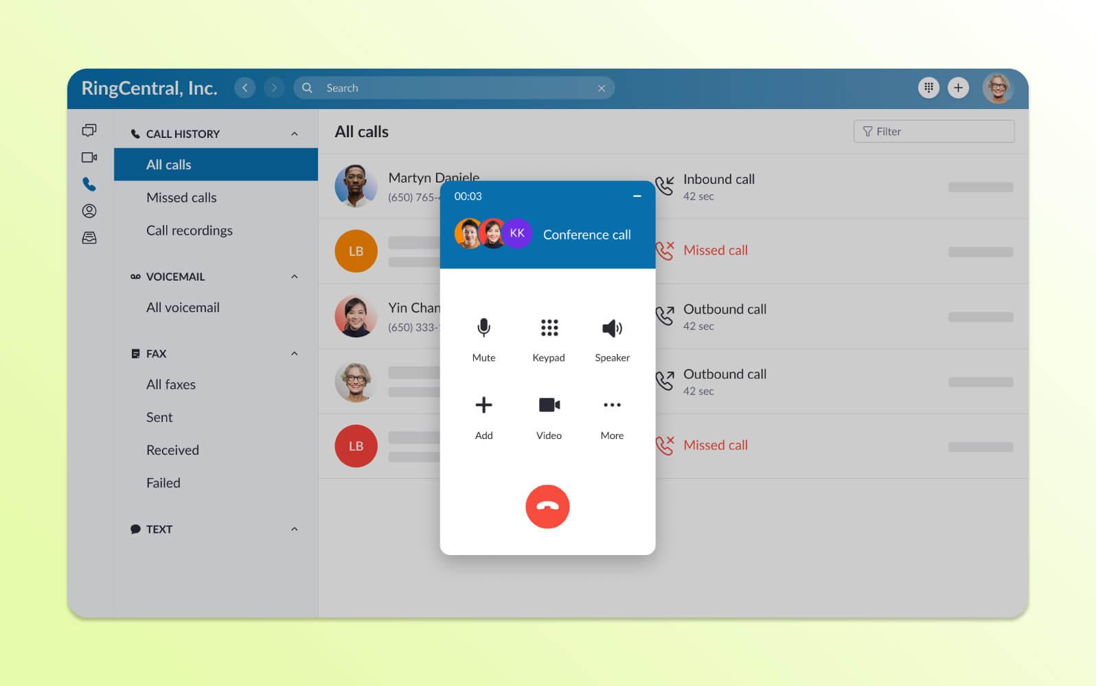 A product image of RingCentral contact center software.