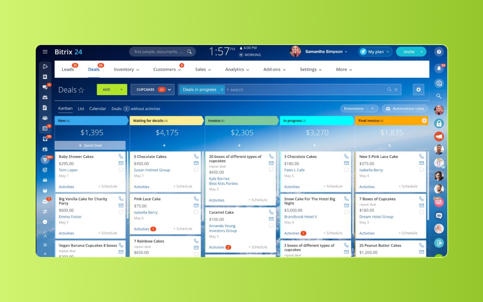 Bitrix24 customer service management software dashboard.