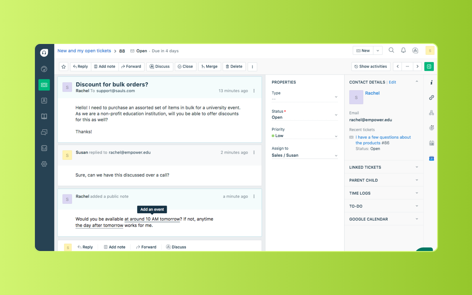 Freshdesk customer service management software dashboard.