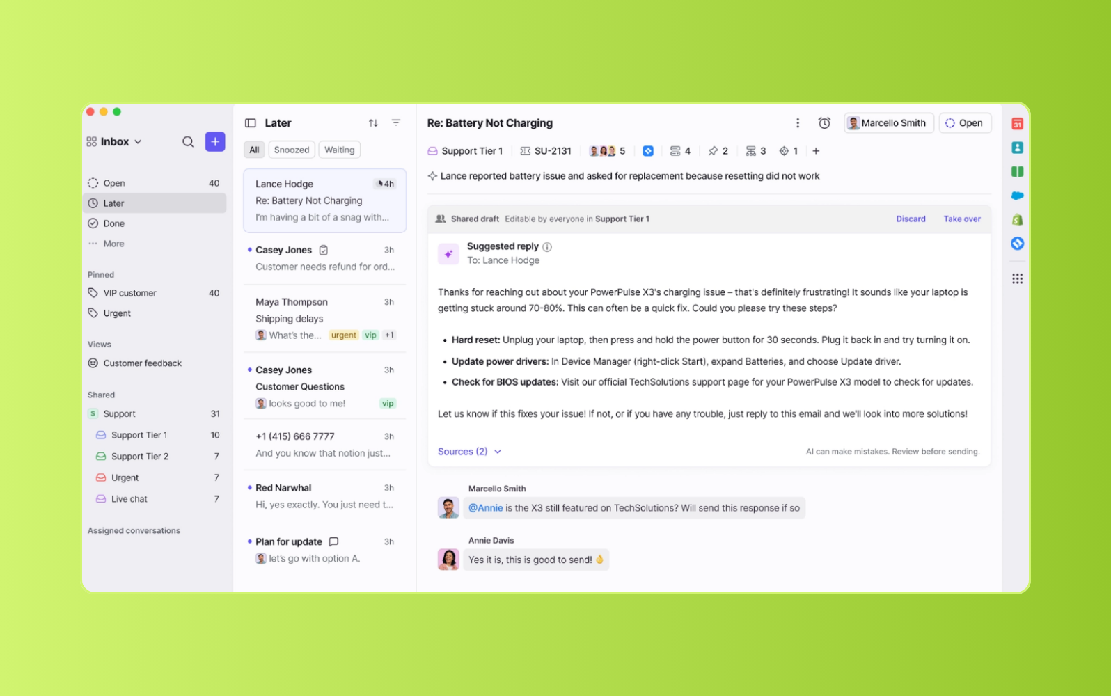 Front customer service management software dashboard.