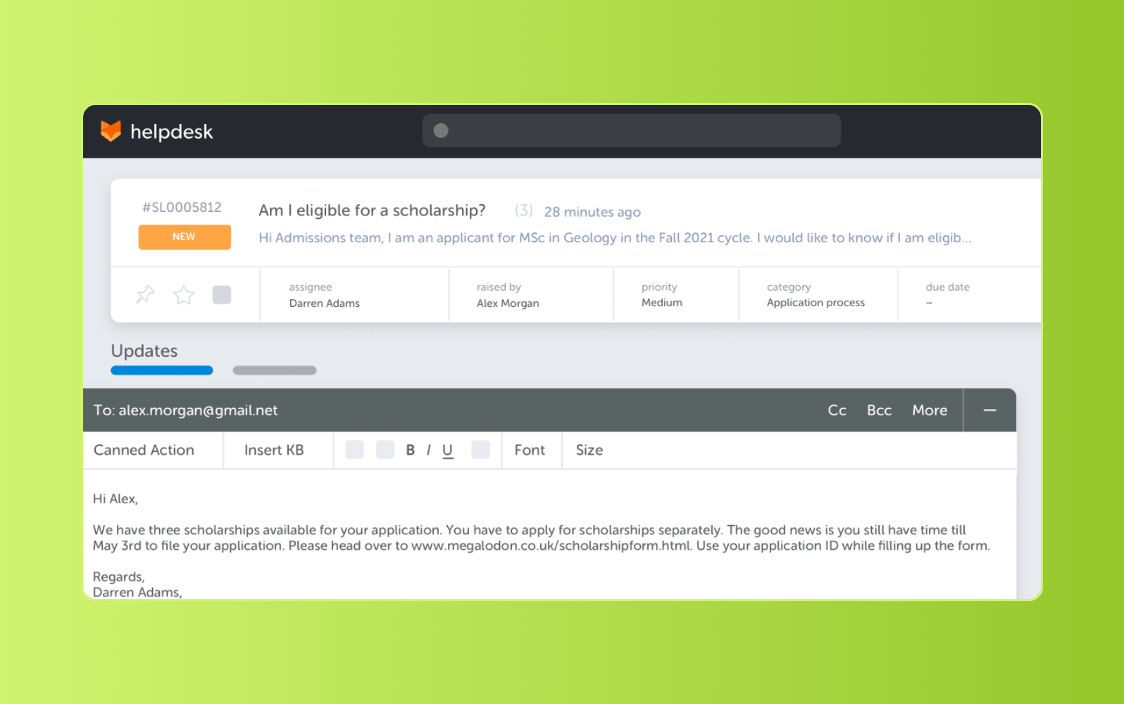 HappyFox customer service management software dashboard.