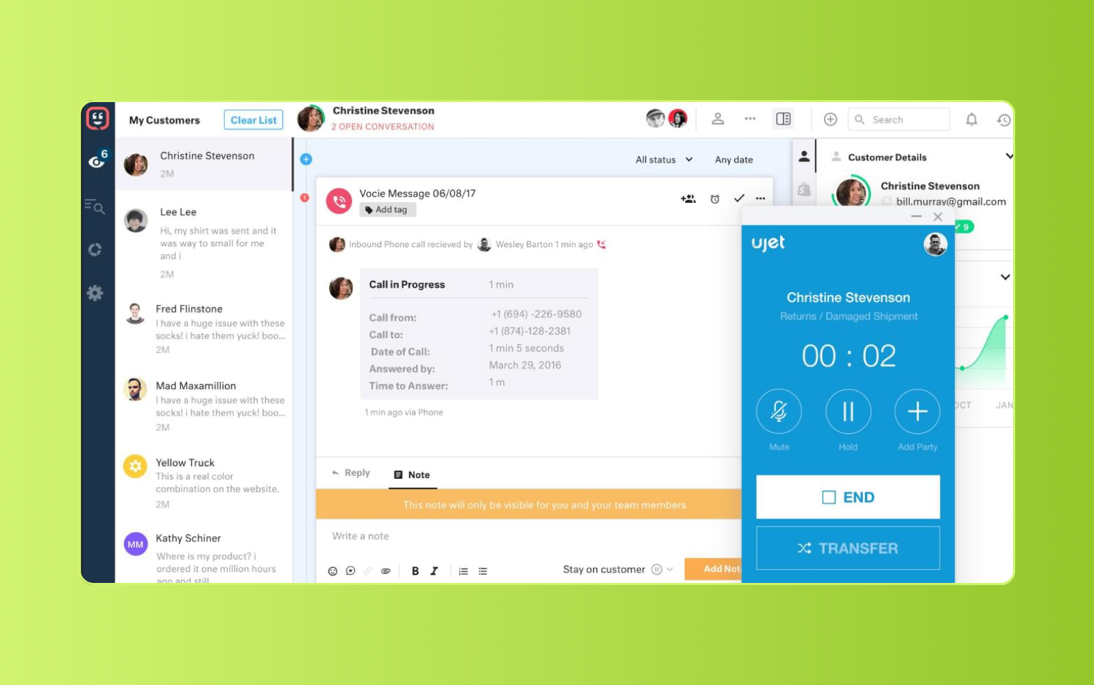 Kustomer customer service management software dashboard.