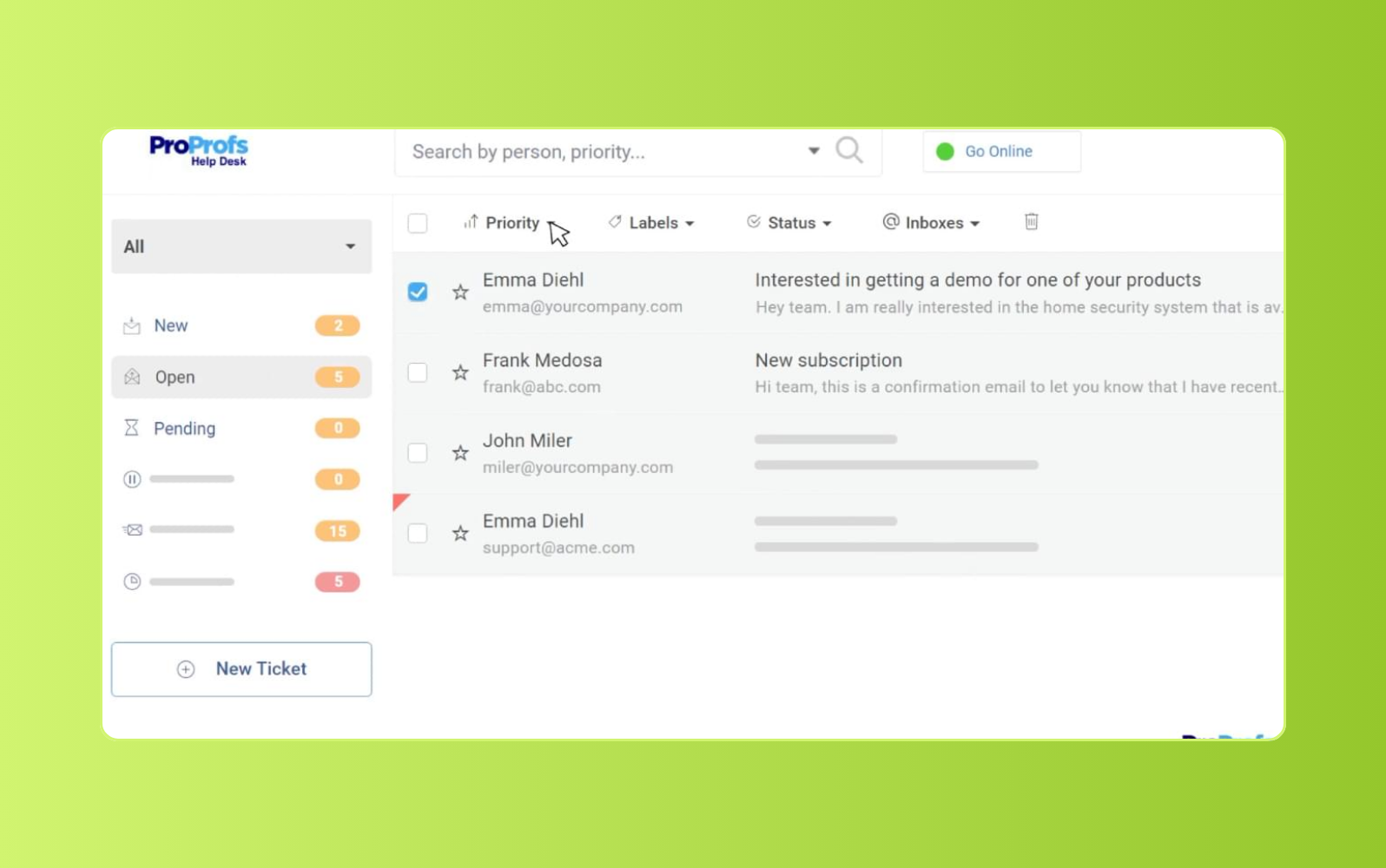 ProProfs customer service management software dashboard.