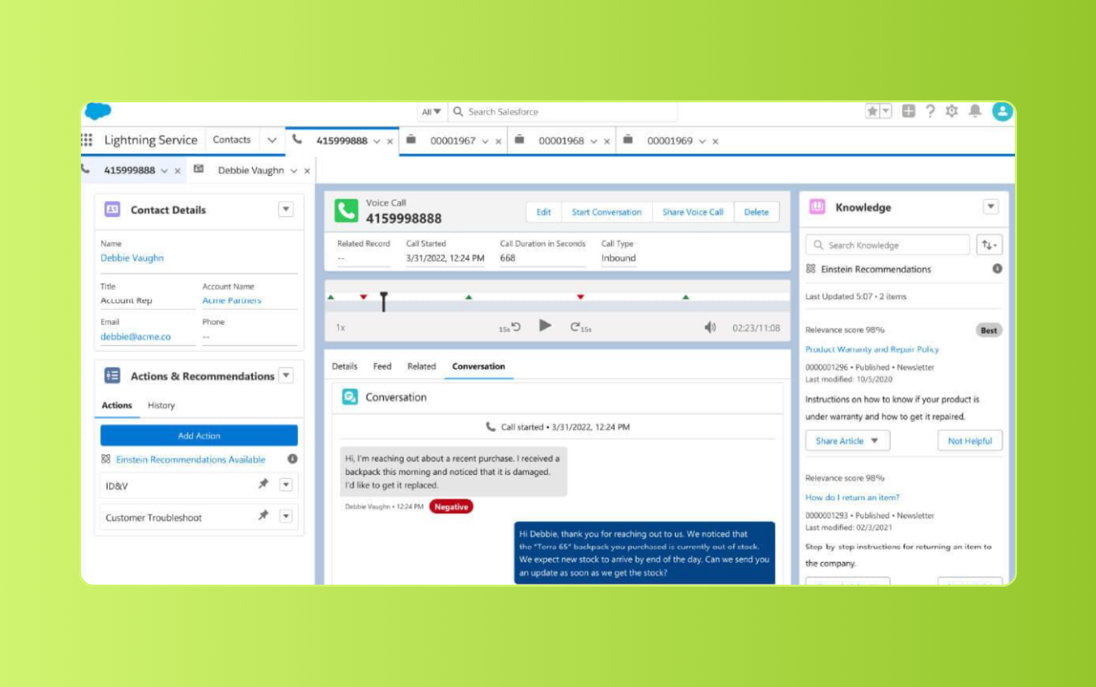 Salesforce customer service management software dashboard.