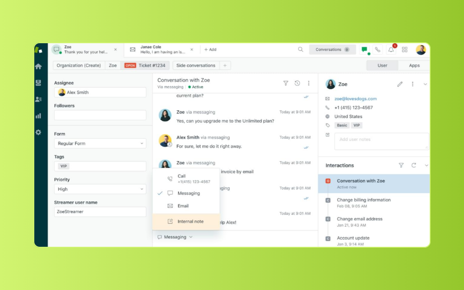 Zendesk customer service management software dashboard.
