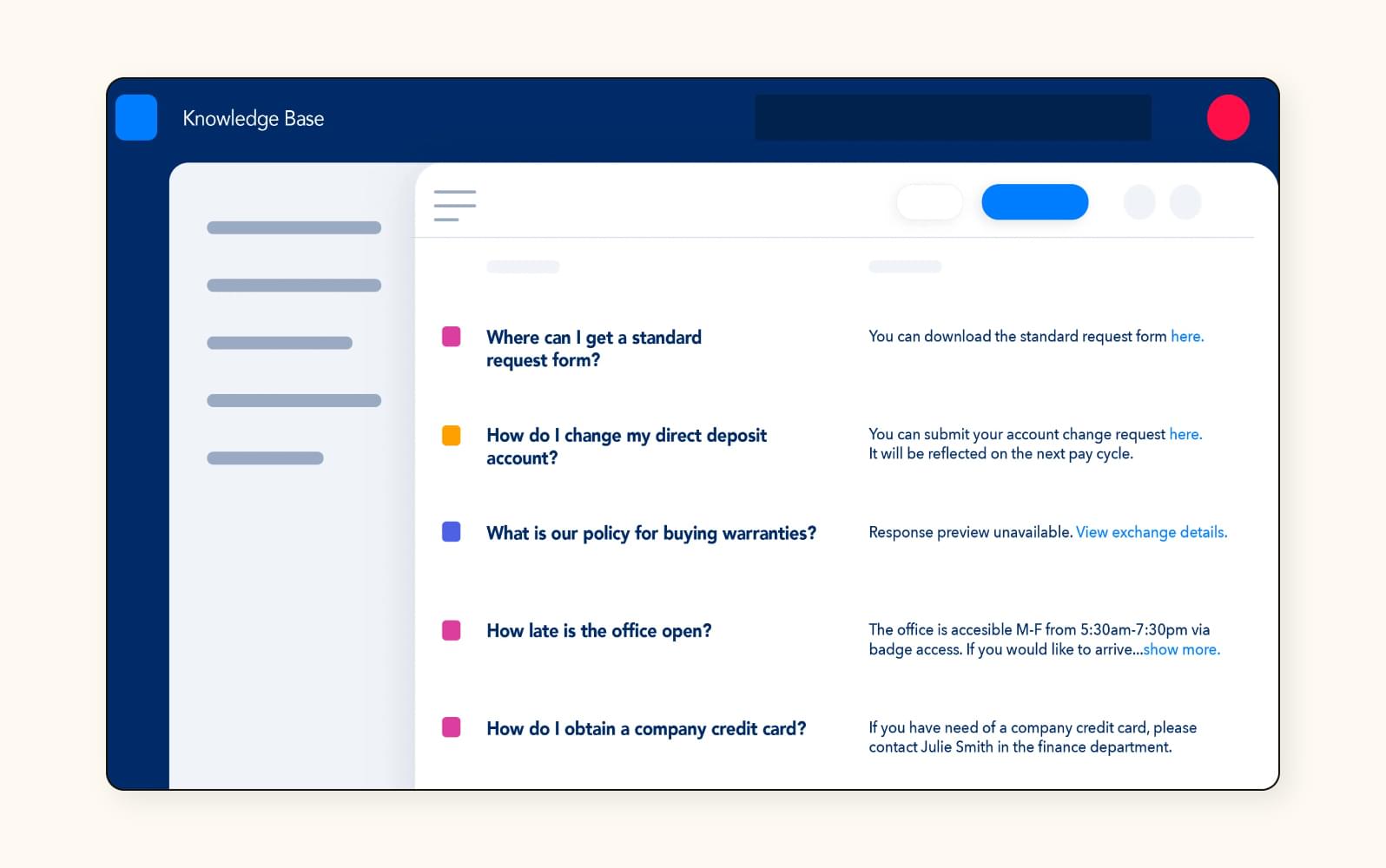 Ein Screenshot der Capacity-Wissensdatenbank.