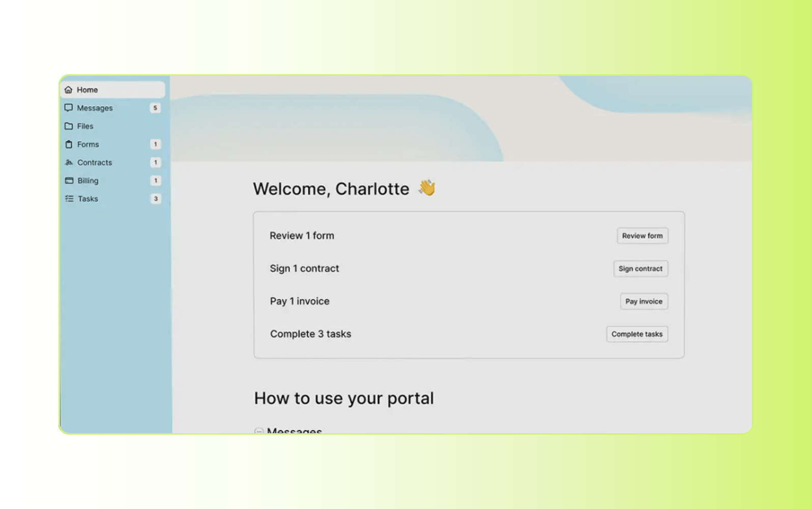 Screenshot of Assembly client portal software.