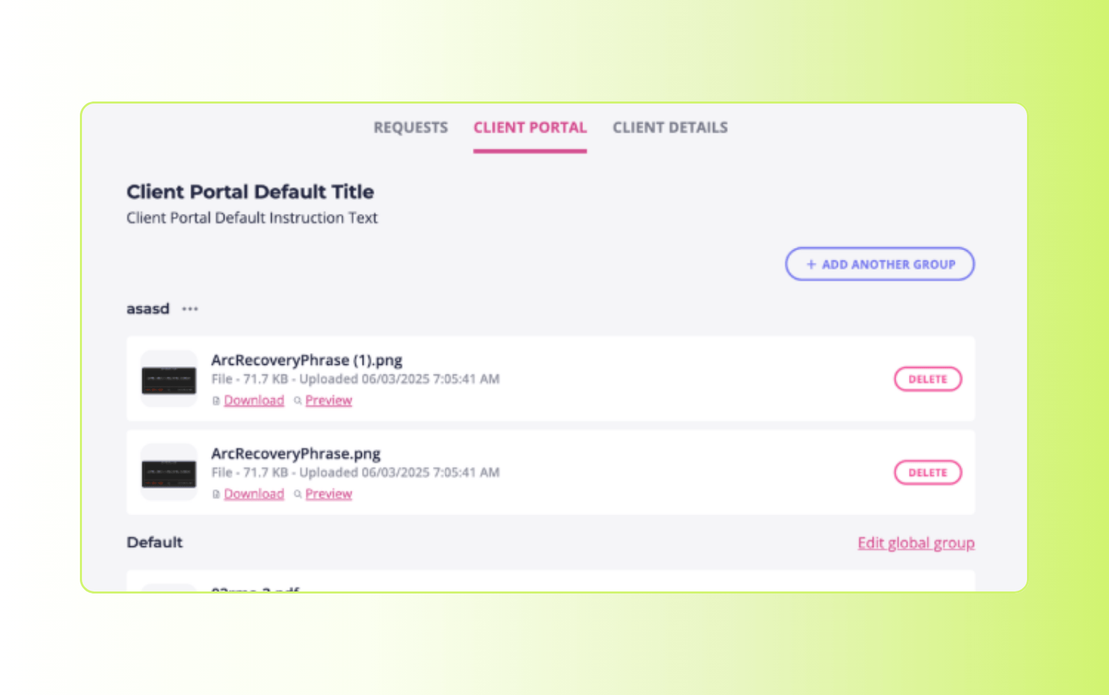 Screenshot of Content Snare client portal software.