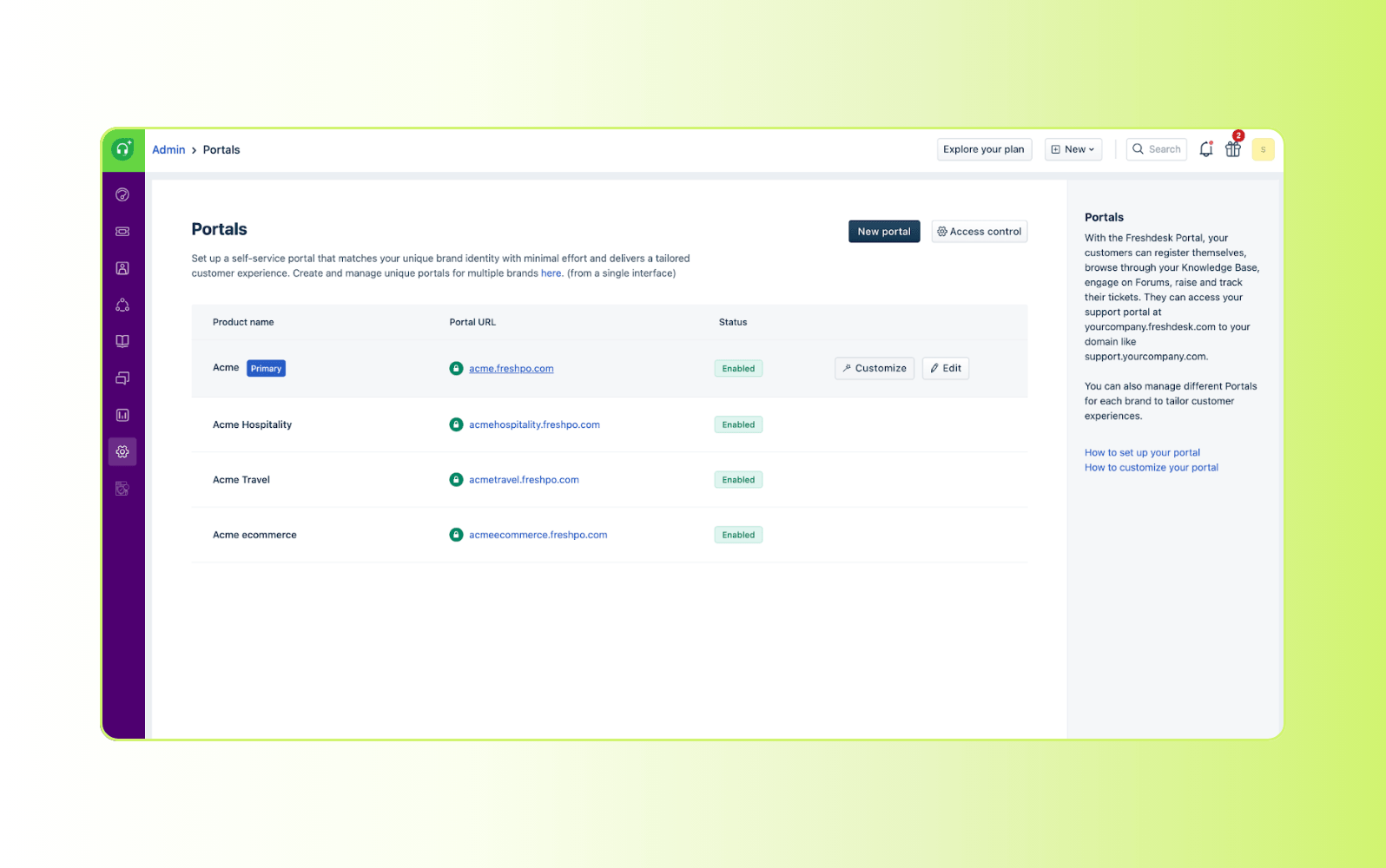 Screenshot of Freshdesk client portal software.