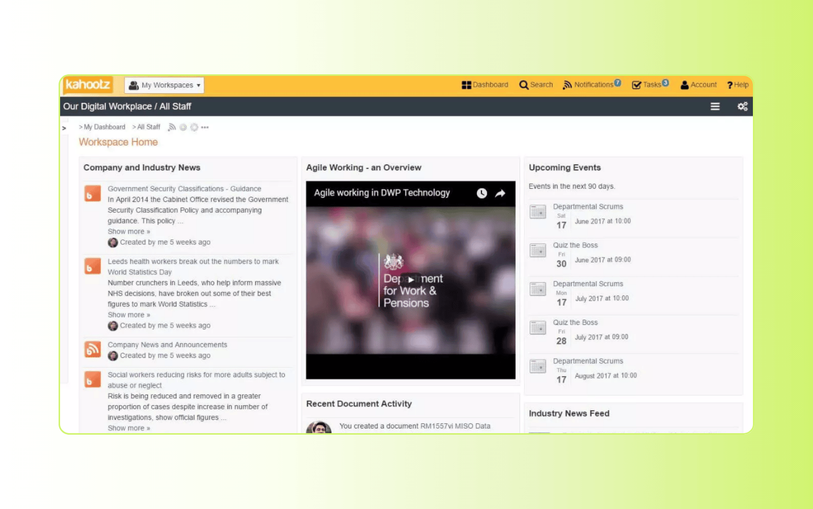 Screenshot of Kahootz client portal software.