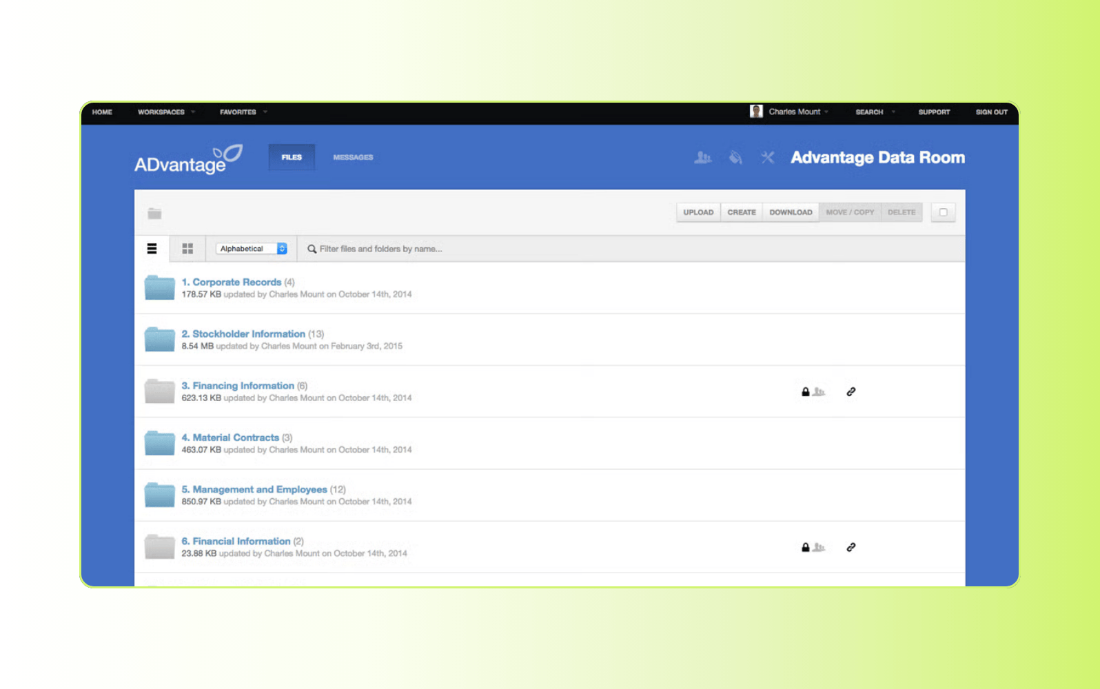 Screenshot of Onehub client portal software.