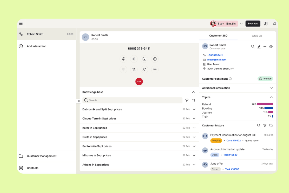 User interface of 8x8 showing a call in progress.