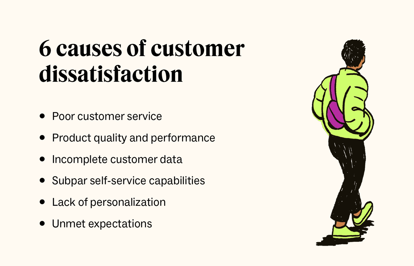 A bulleted list shows the causes of customer dissatisfaction.