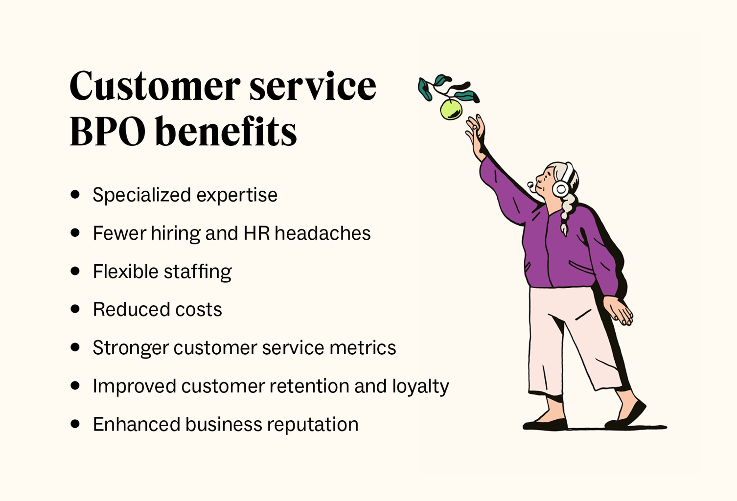 A graphic details seven benefits of customer service BPOs.