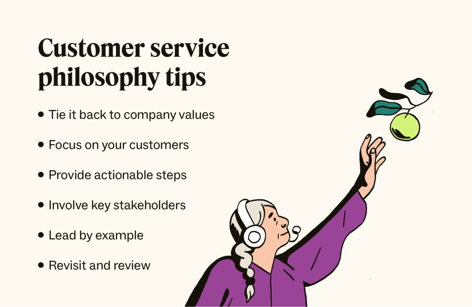 A bulleted list details tips for creating a customer service philosophy.